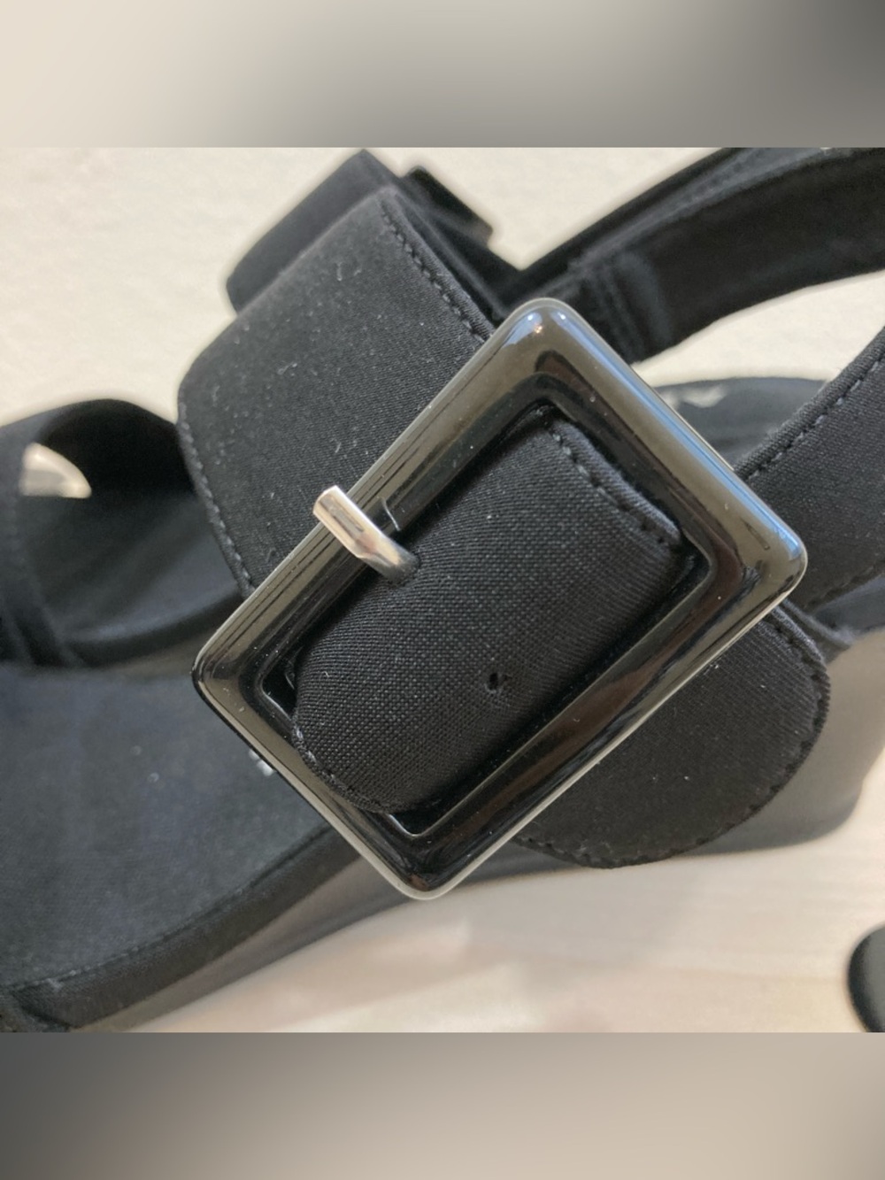 Anne Klein Black iflex Two-Strap Wedge Heels with Buckle Closure Size 6 - Picture 4 of 9